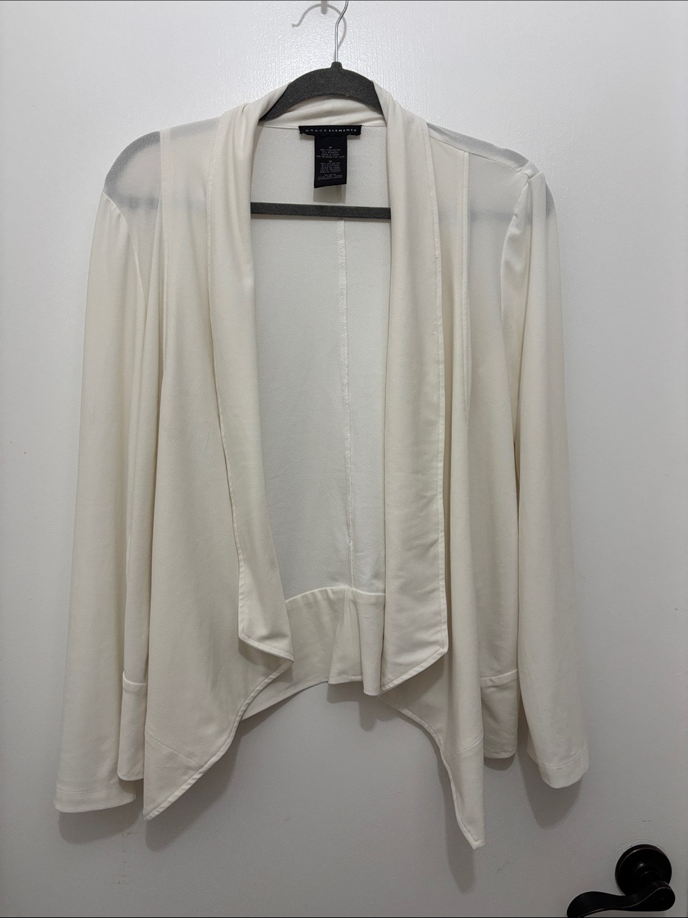 Sz M Grace Elements Ivory Open Front Draped Cardigan